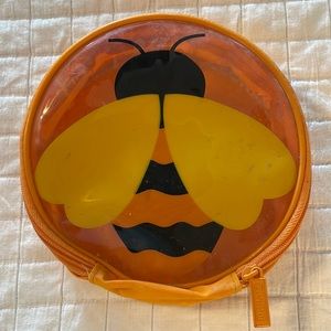 Vintage Clinique cosmetic bag bumblebee transparent orange yellow black zipper